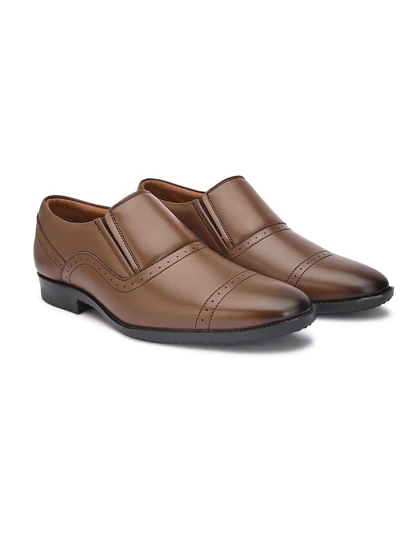 Fashion Victim Men Brown Solid Leather Formal Slip-Ons