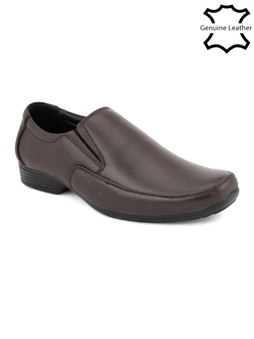 Fashion Victim Men Brown Solid Leather Formal Slip-Ons