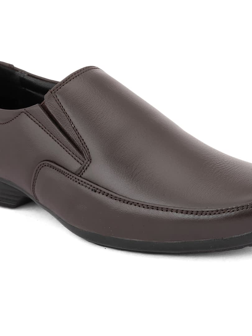 Fashion Victim Men Brown Solid Leather Formal Slip-Ons