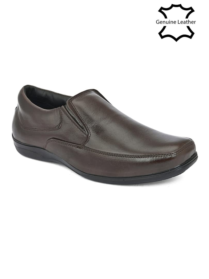 Fashion Victim Men Brown Solid Leather Formal Slip-Ons