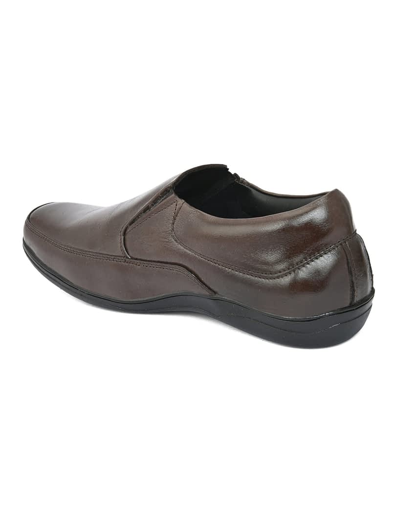 Fashion Victim Men Brown Solid Leather Formal Slip-Ons
