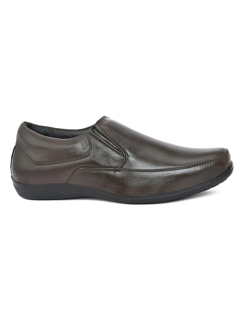 Fashion Victim Men Brown Solid Leather Formal Slip-Ons
