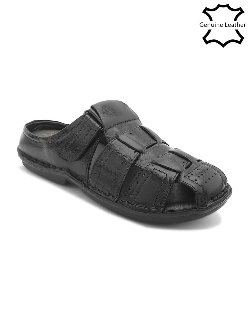 Fashion Victim Men Genuine Leather Backopen Slipper Sandals