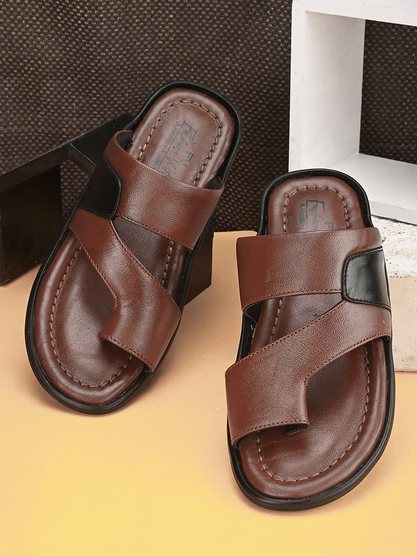 fashion victim Men Open One Toe Leather Comfort Sandals