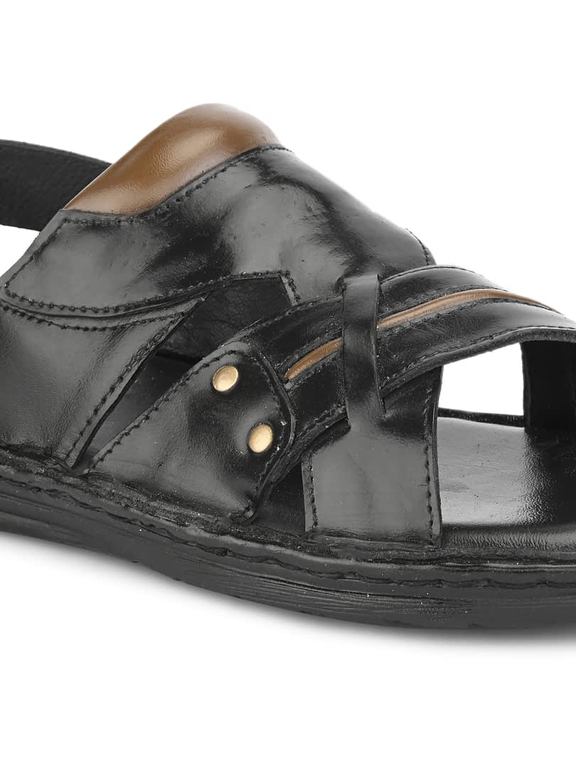 Fashion Victim Men Open Toe Leather Comfort Sandals With Velcro Closure