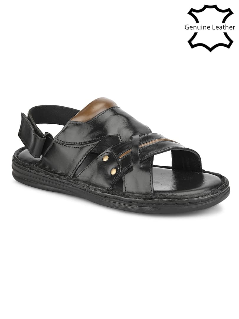 Fashion Victim Men Open Toe Leather Comfort Sandals With Velcro Closure