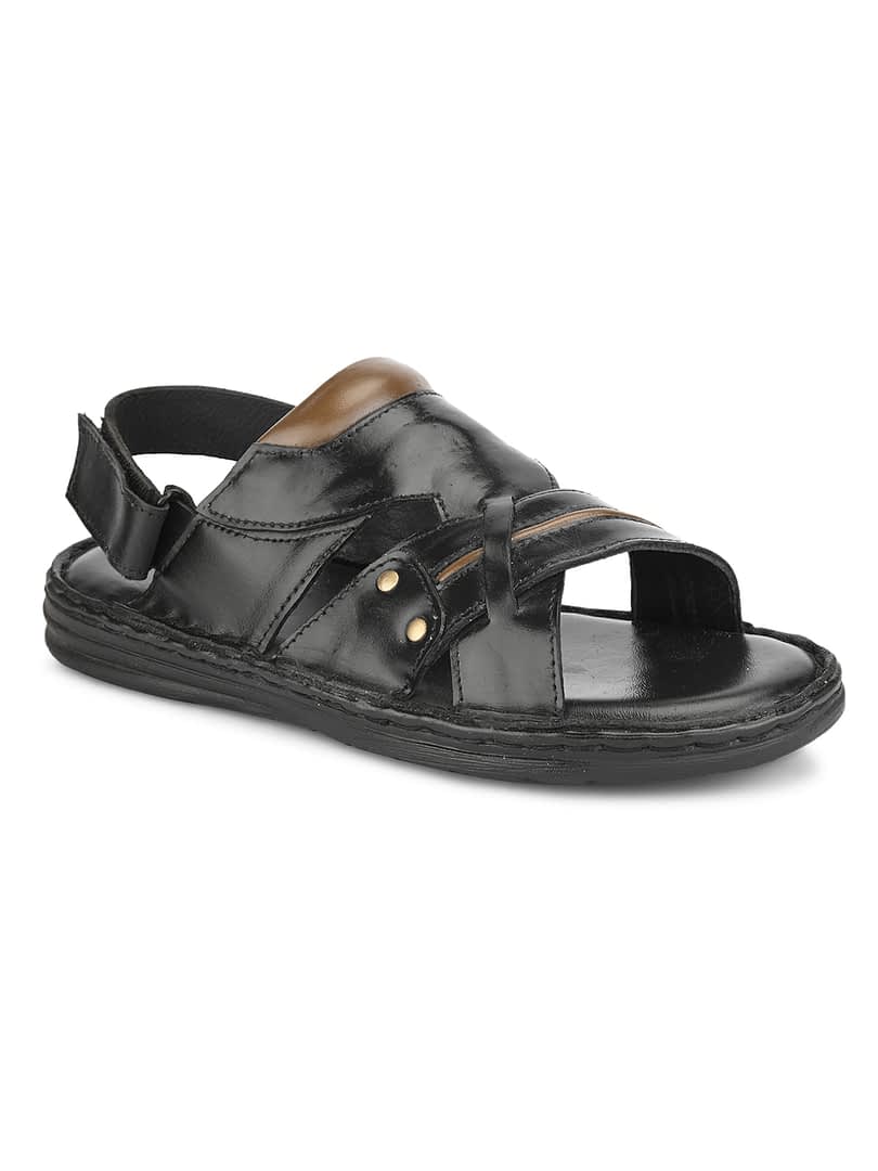 Fashion Victim Men Open Toe Leather Comfort Sandals With Velcro Closure