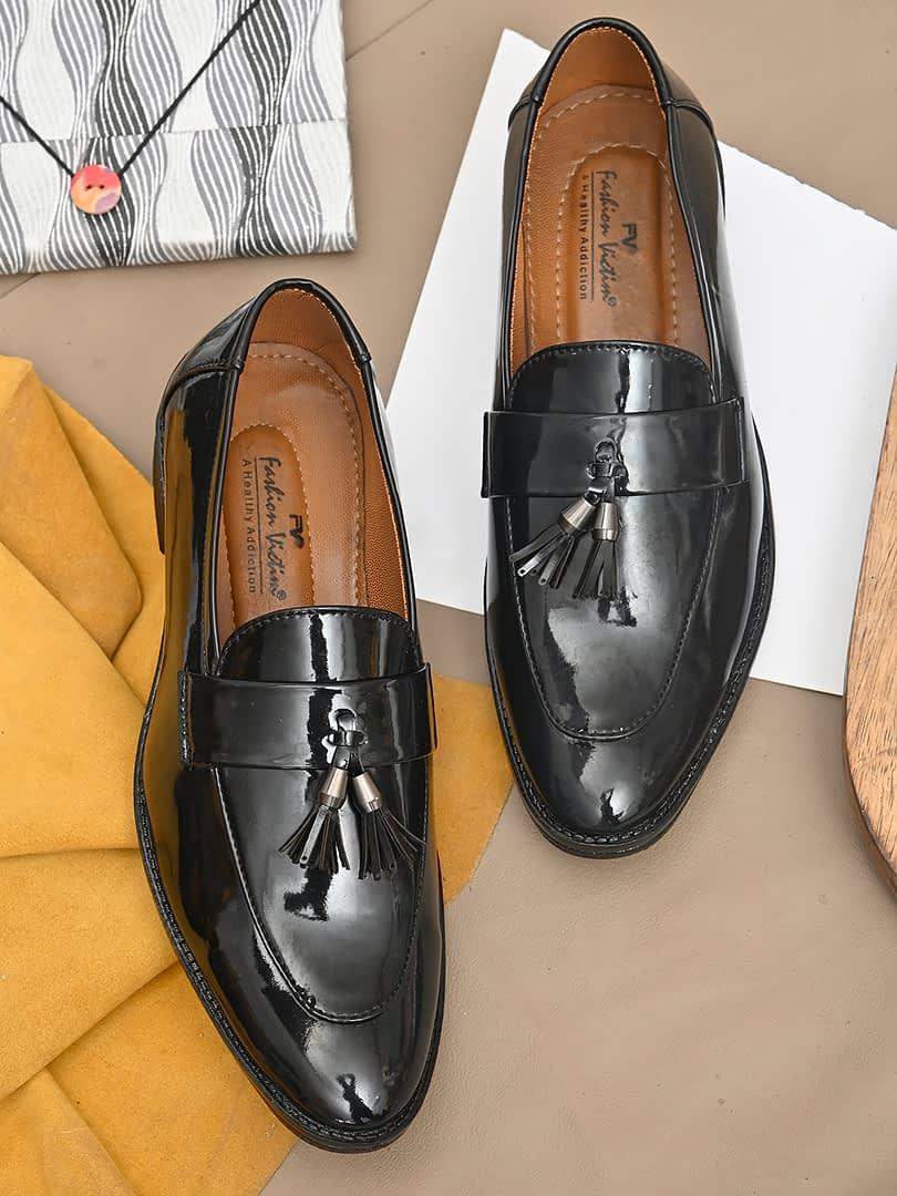 fashion victim Men Patent Black Tassel slip on formals