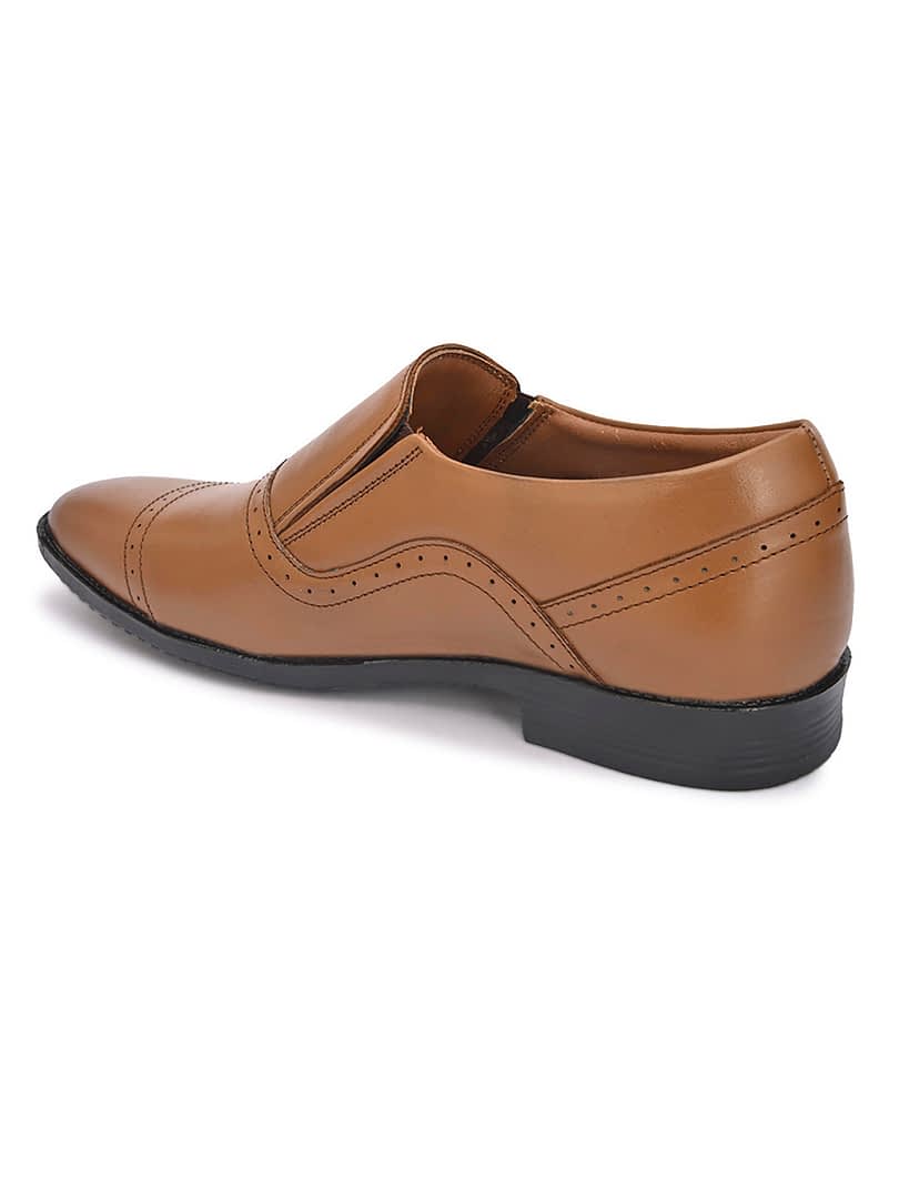 Fashion Victim Men Tan Solid Leather Formal Slip-Ons