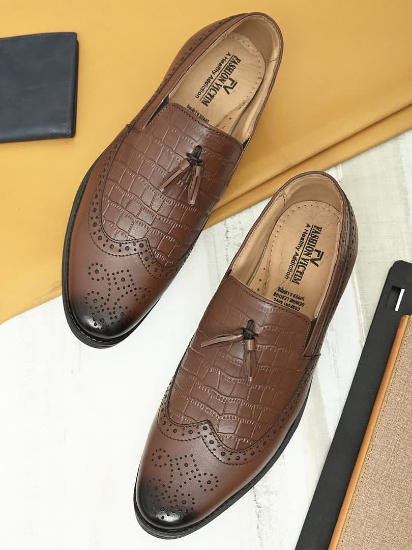 fashion victim Men Tassel Leather Formal Slip on Shoes