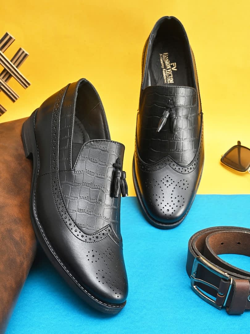 fashion victim Men Tassel Leather Formal Slip on Shoes