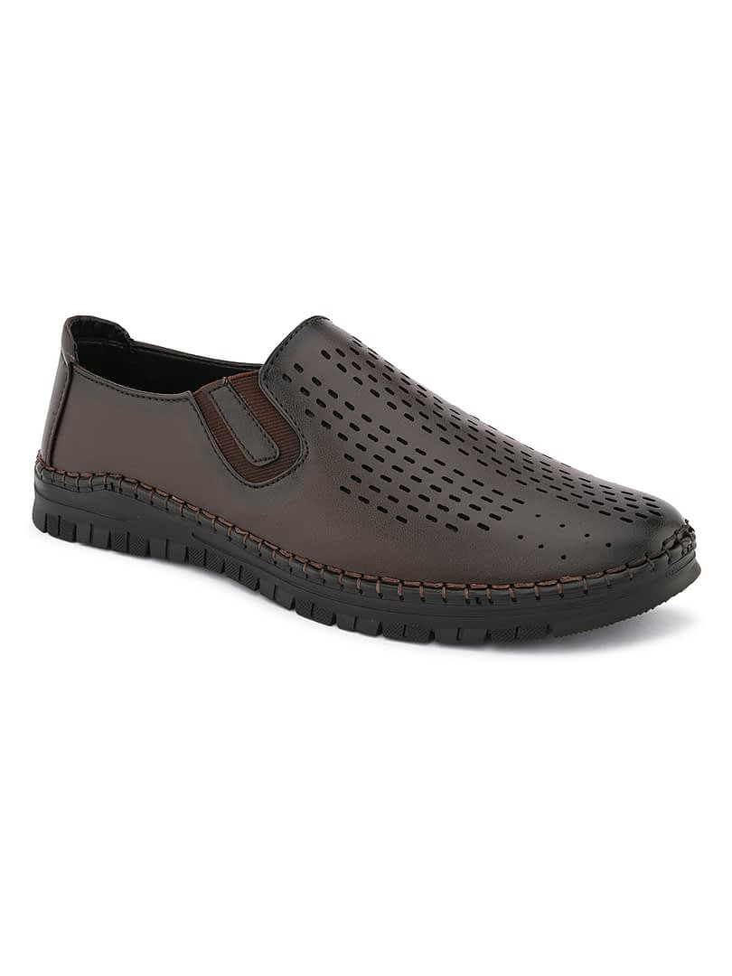 Fashion Victim Men Textured Leather Upper Stitch Formal Slip-On Shoes