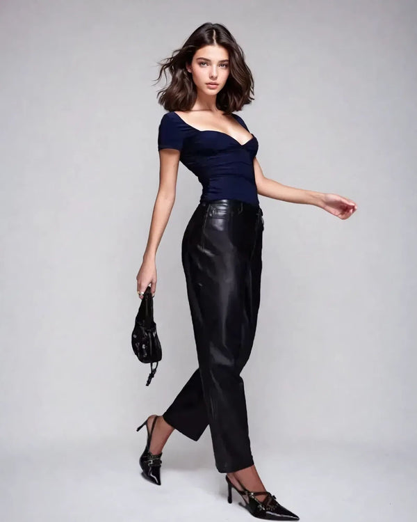 Fashionkilla Double Layer Cap Sleeve Corset Top In Navy
