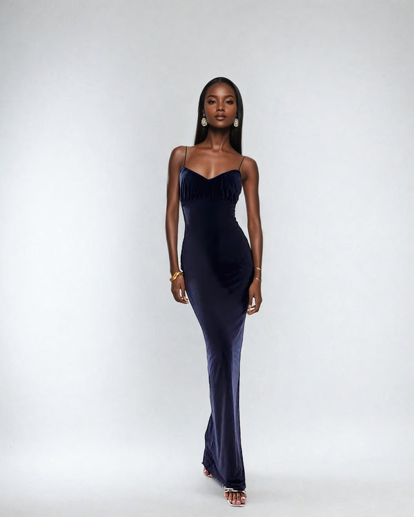 fashionkilla Double Layer Ruched Bust Strappy Maxi Dress in Navy fashionkilla Double Layer Ruched Bust Strappy Maxi Dress in Navy