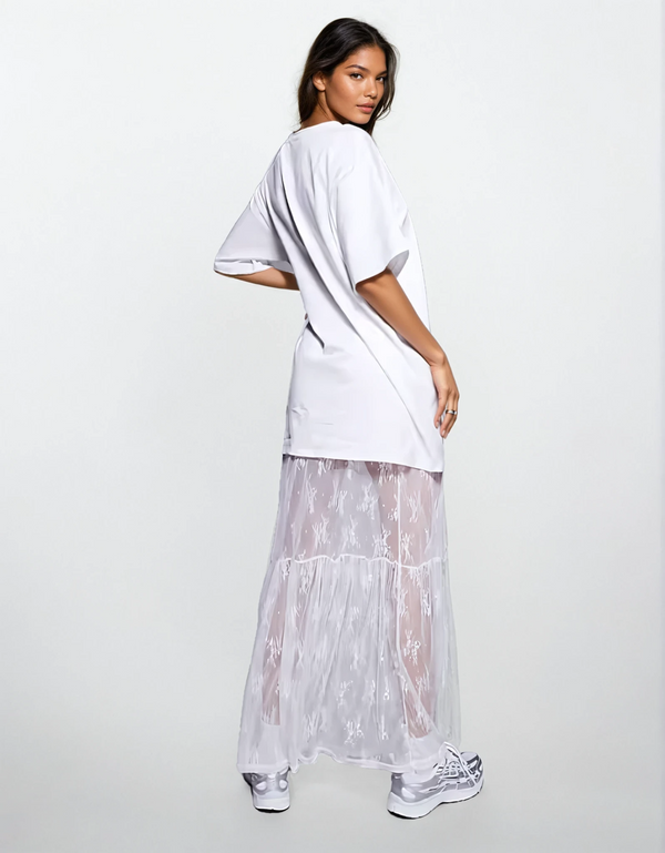 Fashionkilla Exclusive Cotton Lace Sleeve Maxi T-Shirt Dress