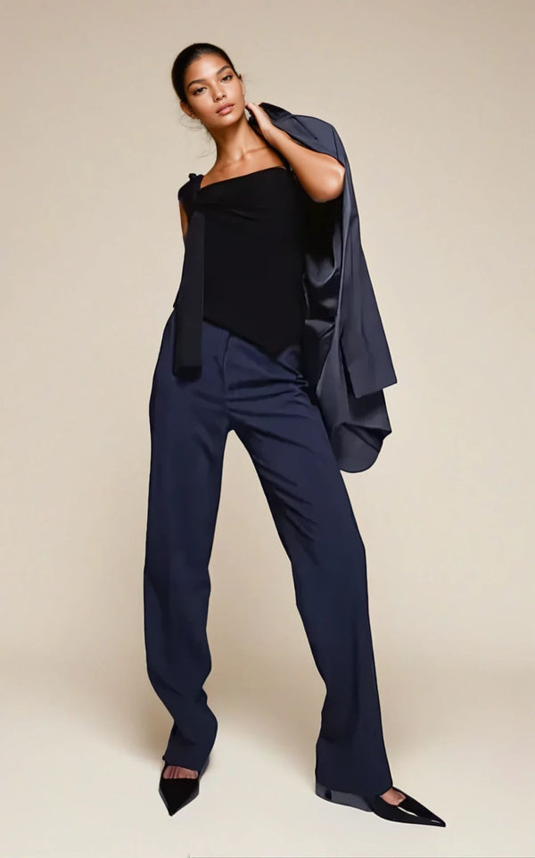 Fashionkilla Exclusive Double Sculpted Slinky Asymmetric Knot Front Detail Top In Black