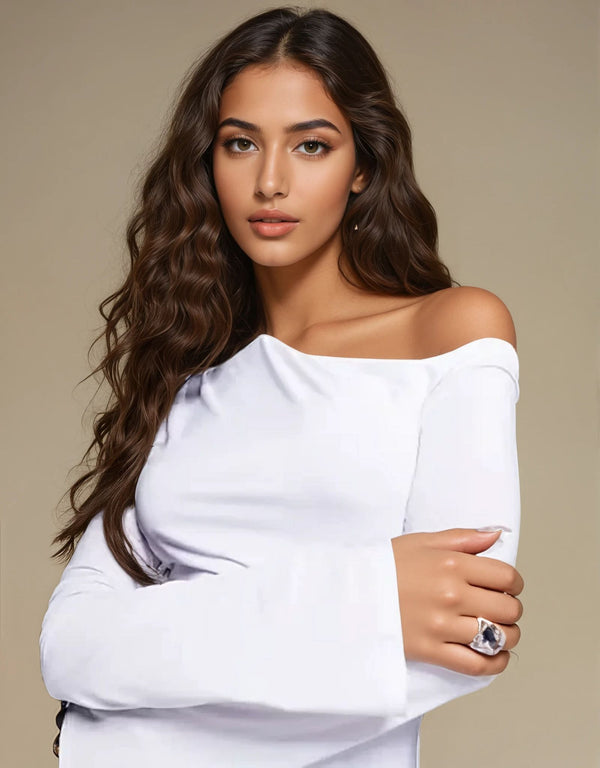 Fashionkilla Exclusive Double Sculpted Slinky Asymmetric Shoulder A-Line Mini Dress In Ivory