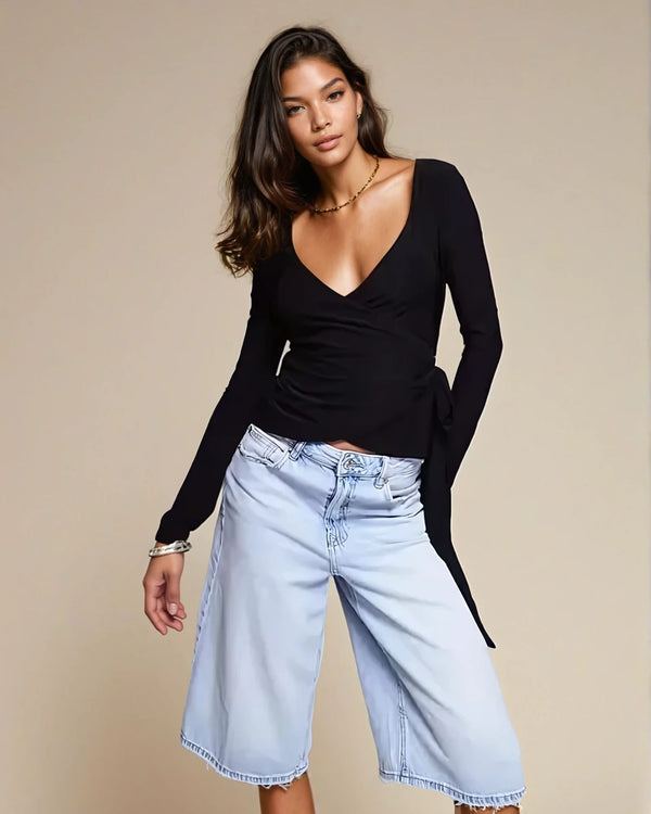 Fashionkilla Exclusive Double Sculpted Slinky Ballet Top In Black