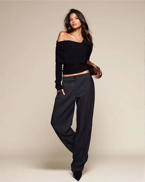 fashionkilla Exclusive Double Sculpted Slinky One Shoulder Fold Over Top in Black