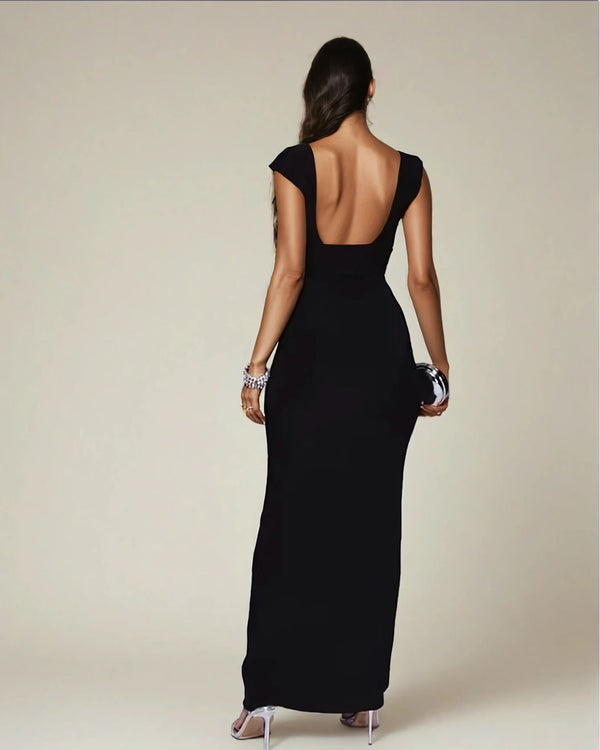 Fashionkilla Exclusive Double Sculpted Slinky Sweetheart Neckline Open Back Bodycon Maxi Dress In Black