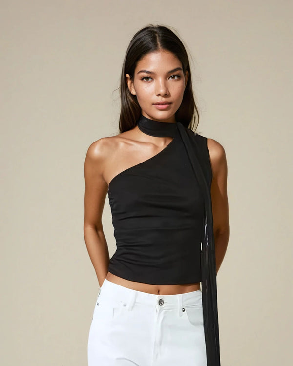 fashionkilla Double Layer Wrap Neck Top in Black