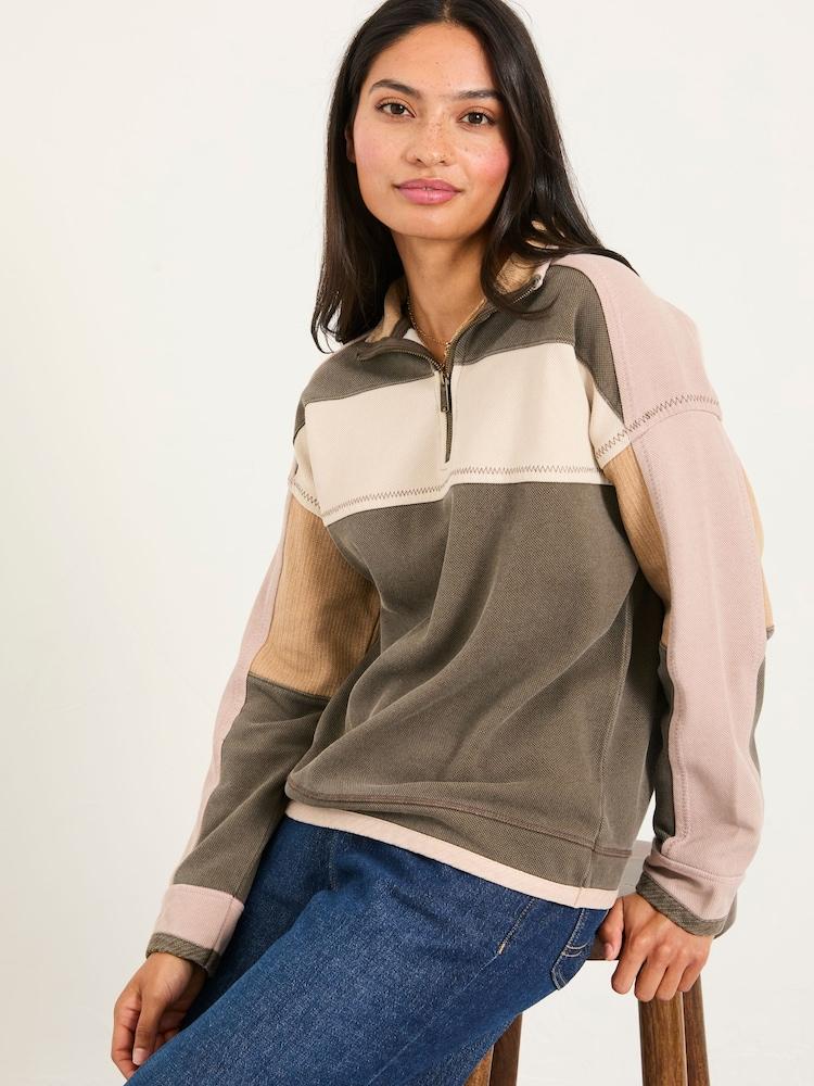 Fat Face Airlie Brown Relaxed Stripe Half Neck Sweat Top