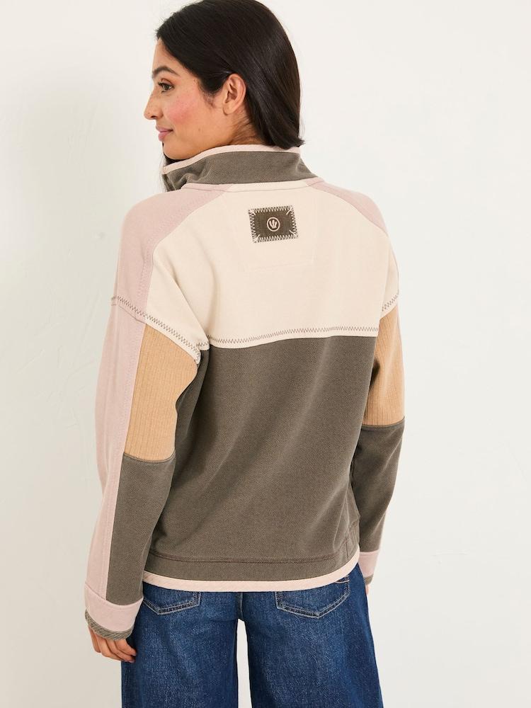 Fat Face Airlie Brown Relaxed Stripe Half Neck Sweat Top