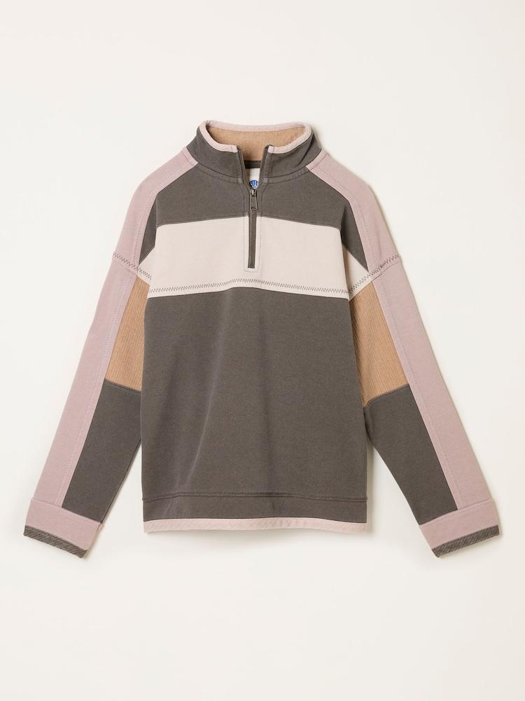 fat face Airlie Brown Relaxed Stripe Half Neck Sweat Top