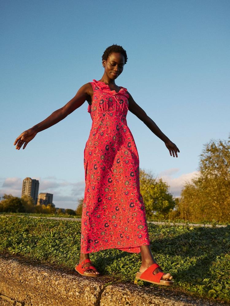 Fat Face Ali Burnt Orange Utopia Paisley Frill Midi Dress