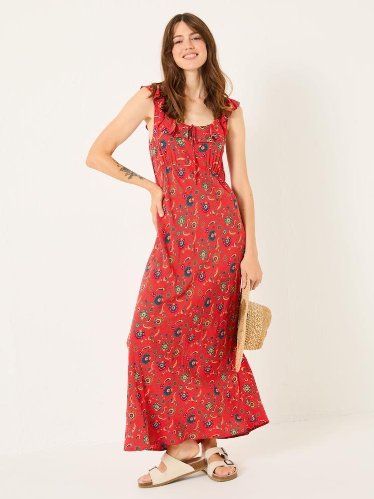 Fat Face Ali Burnt Orange Utopia Paisley Frill Midi Dress