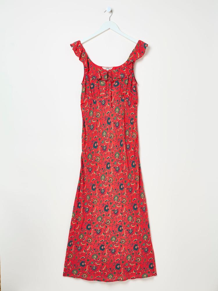 fat face Ali Burnt Orange Utopia Paisley Frill Midi Dress