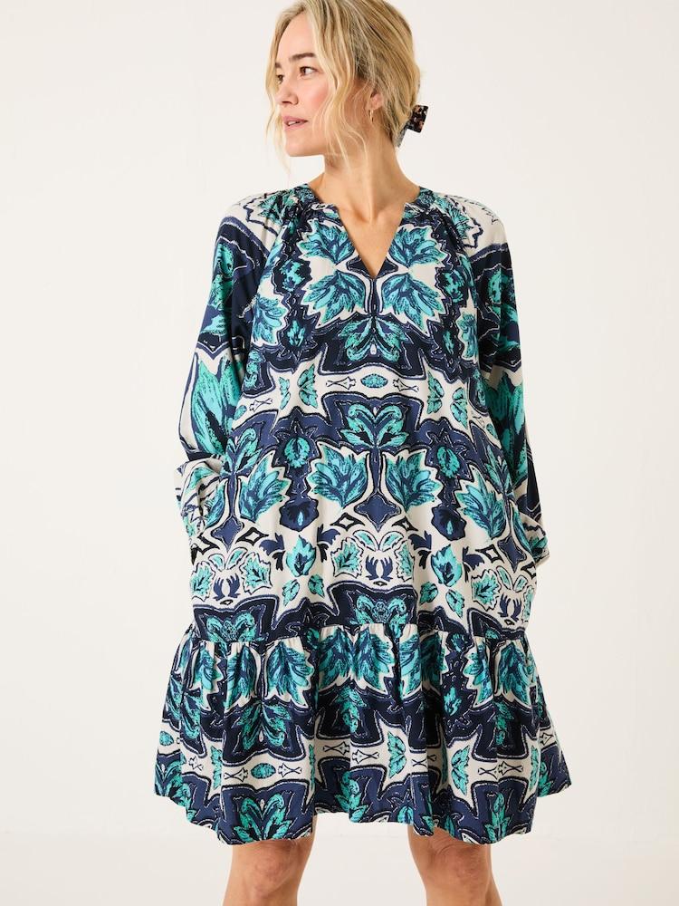 Fat Face Amy Jade Green Sketched Leaves Mirrored Dress