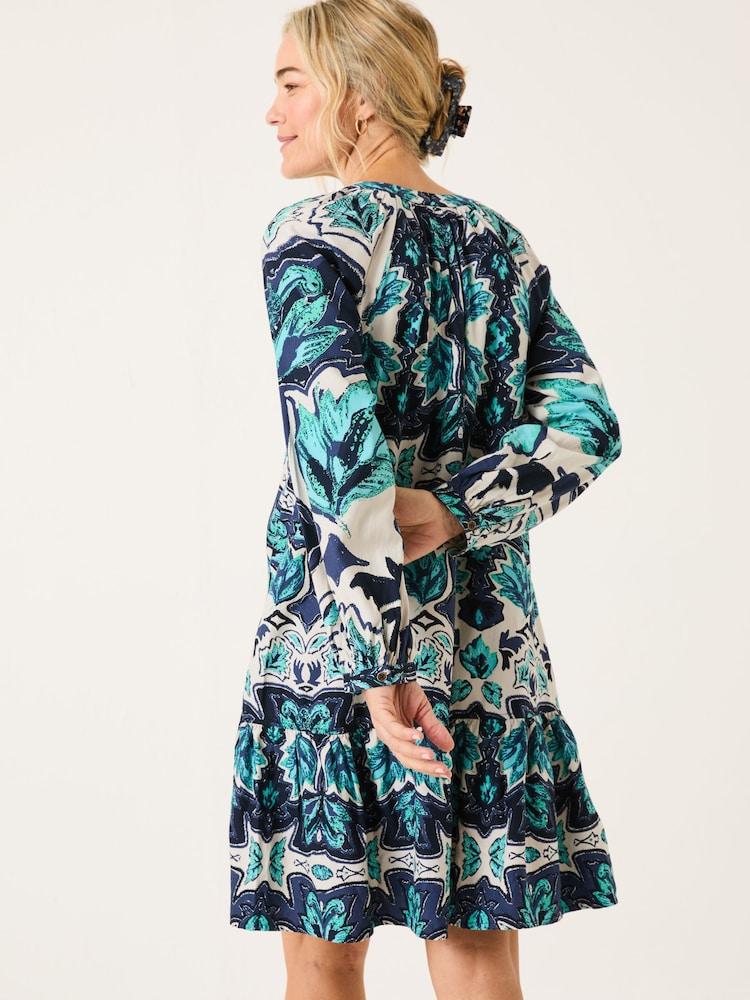 Fat Face Amy Jade Green Sketched Leaves Mirrored Dress