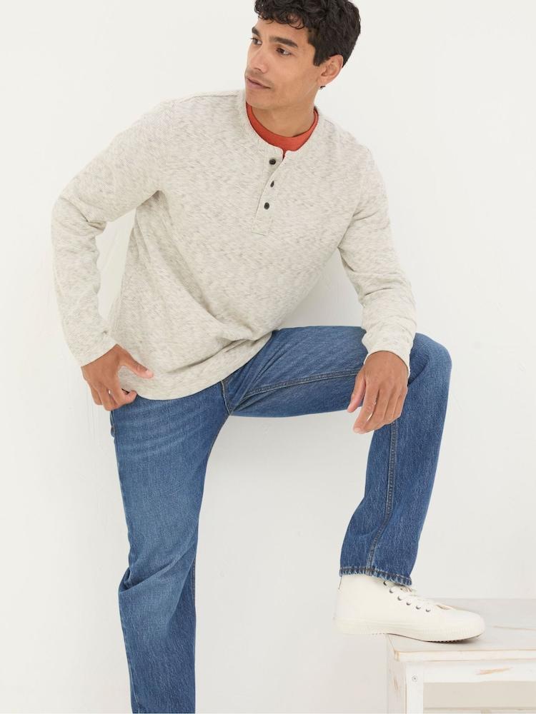 Fat Face Arundel Ecru White Textured Henley T-Shirt