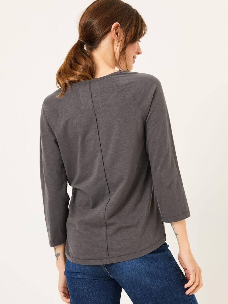 Fat Face Ava Charcoal Grey 100% Cotton 3/4 Sleeve T-Shirt