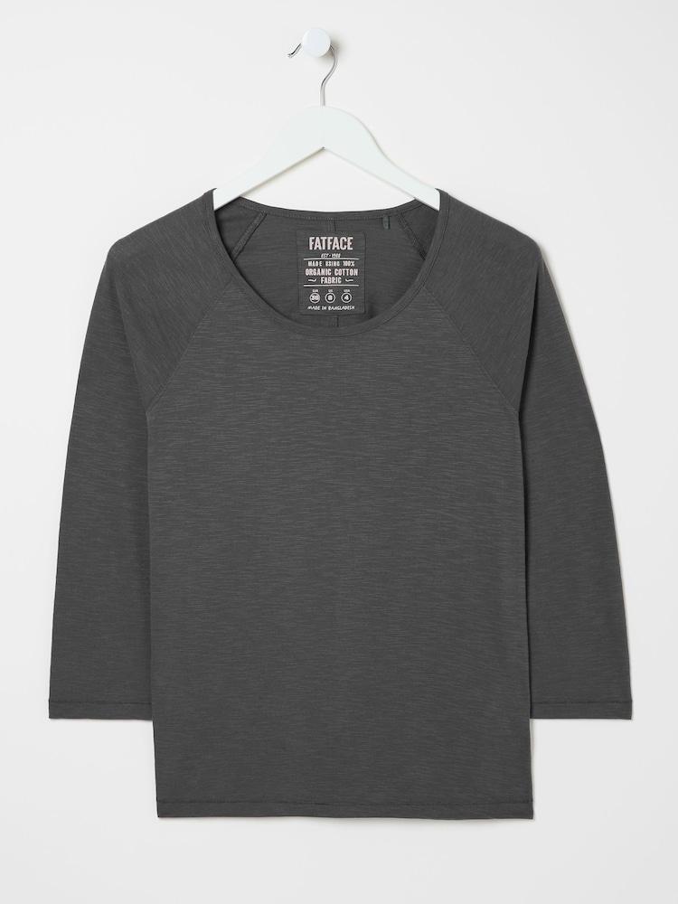 fat face Ava Charcoal Grey 100% Cotton 3/4 Sleeve T-Shirt