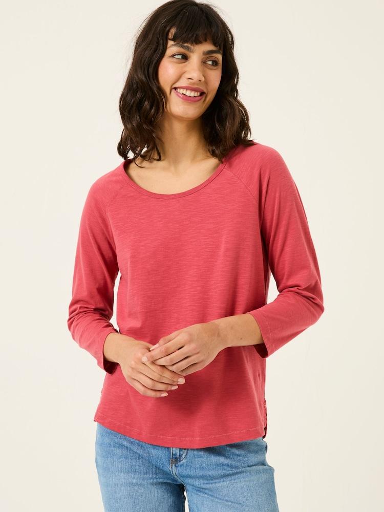 Fat Face Ava Dark Pink 100% Cotton 3/4 Sleeve T-Shirt