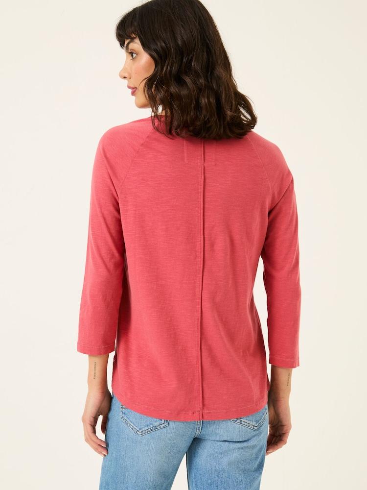 Fat Face Ava Dark Pink 100% Cotton 3/4 Sleeve T-Shirt