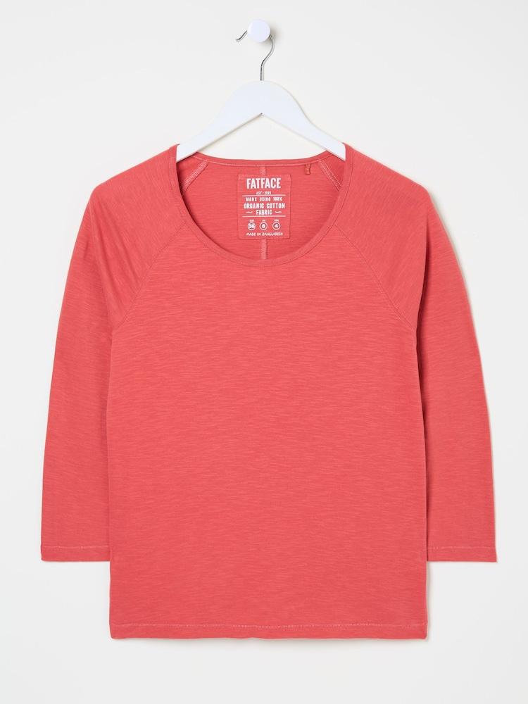 fat face Ava Dark Pink 100% Cotton 3/4 Sleeve T-Shirt