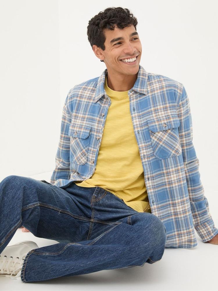 Fat Face Bardon Blue/Yellow 100% Cotton Long Sleeve Check Shirt