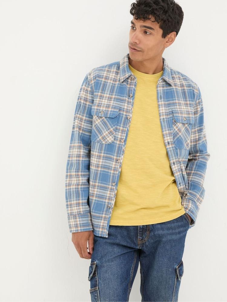 Fat Face Bardon Blue/Yellow 100% Cotton Long Sleeve Check Shirt