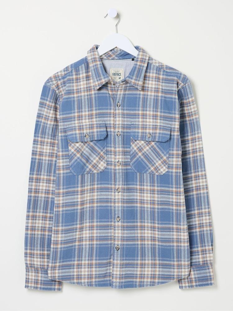 fat face Bardon Blue/Yellow 100% Cotton Long Sleeve Check Shirt