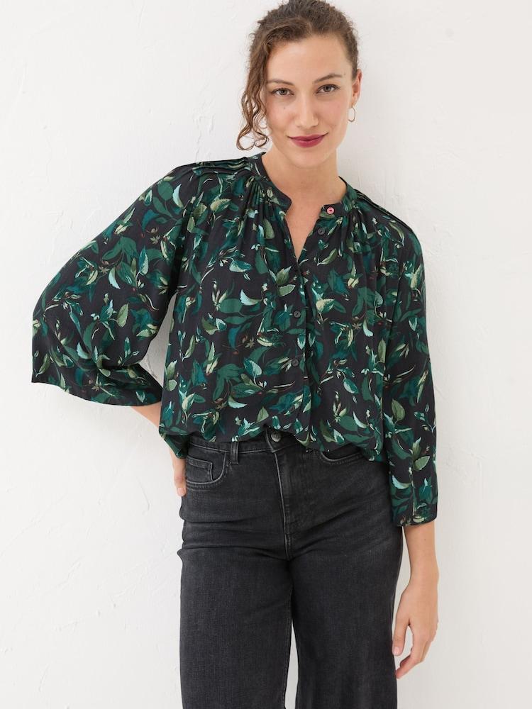 Fat Face Black Dark Skies Tia Button Longline Blouse
