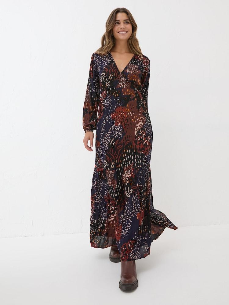 Fat Face Black/White Noelle Animal Print Maxi Dress