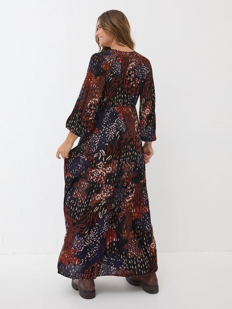 Fat Face Black/White Noelle Animal Print Maxi Dress