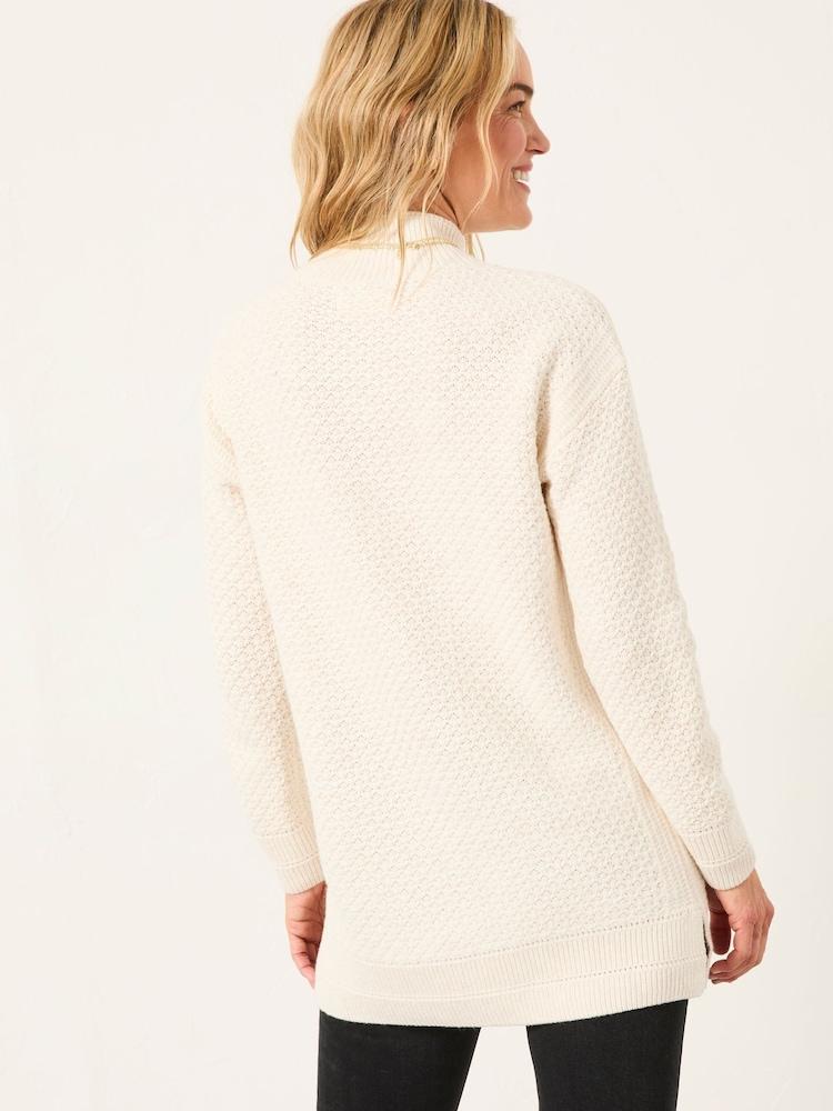 Fat Face Blair Chalk White Funnel Neck Long Line Knitted Jumper
