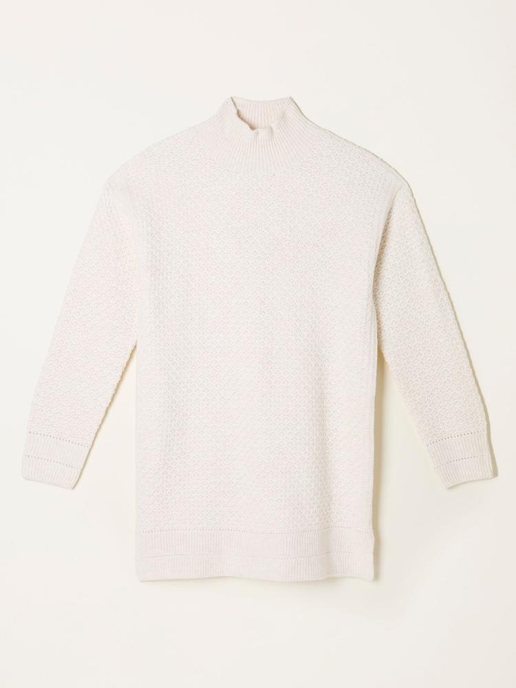 fat face Blair Chalk White Funnel Neck Long Line Knitted Jumper