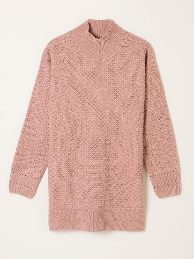 fat face Blair Rose Pink Funnel Neck Long Line Knitted Jumper