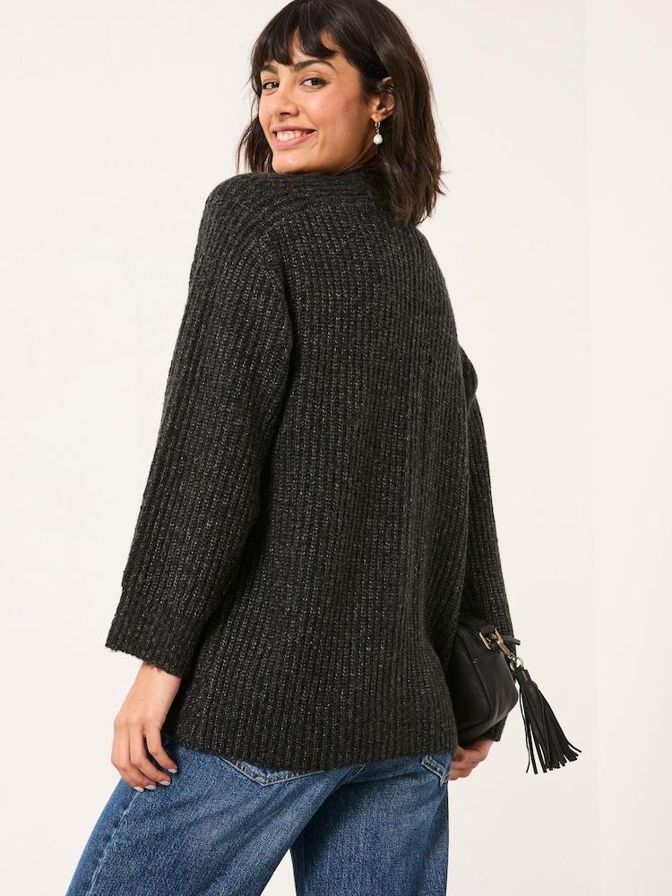 Fat Face Blanche Charcoal Grey Oversized Knitted Cardigan