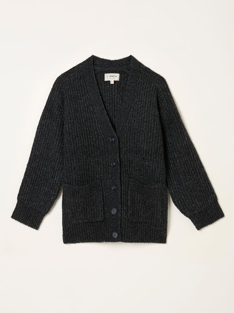 fat face Blanche Charcoal Grey Oversized Knitted Cardigan